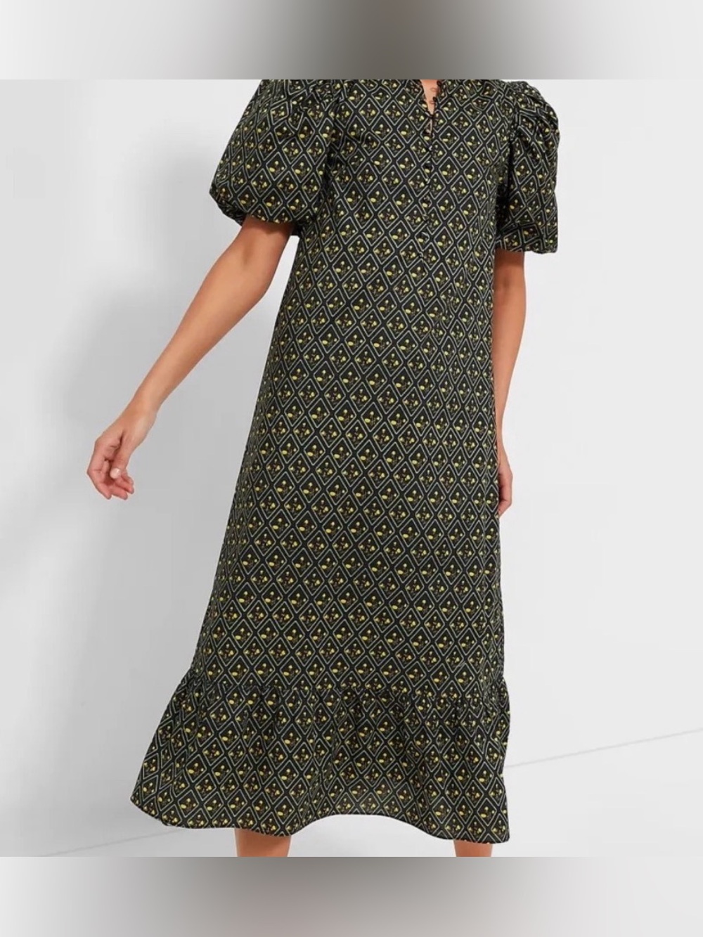 Tuckernuck Hyacinth House Black and Yellow Diamond Dress